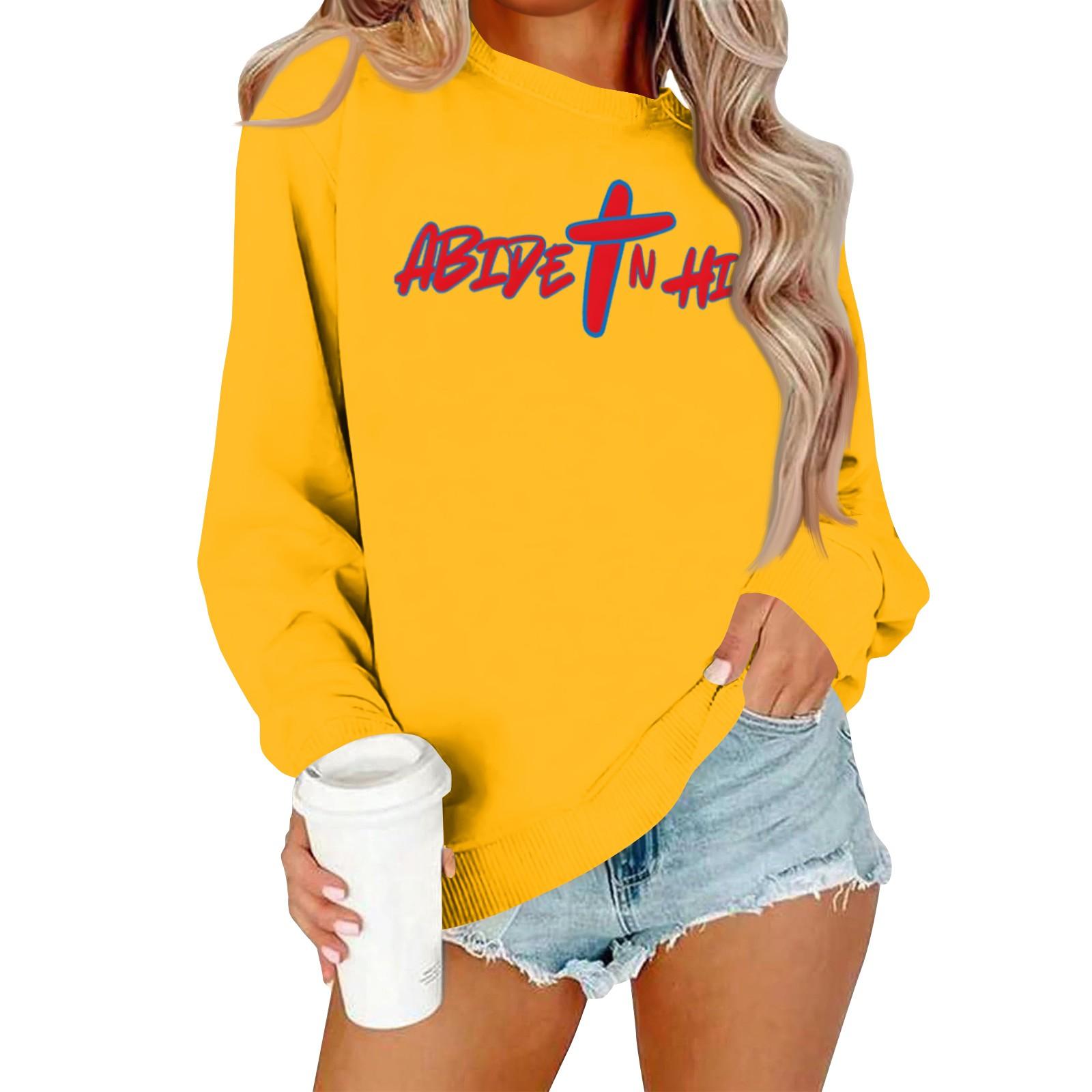 

Женская повседневная модная блузка с длинным рукавом и круглым вырезом с принтом и пуловером XL жёлтый