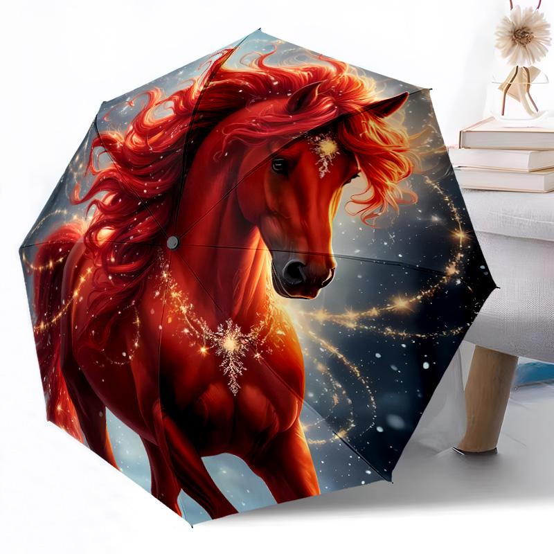 Ethereal Horse At Sunset Outdoor Automatic Umbrella Compact 8-Rib Design Lightweight Travel Essential Compact Folding Umbrella Birthday Christmas Gift