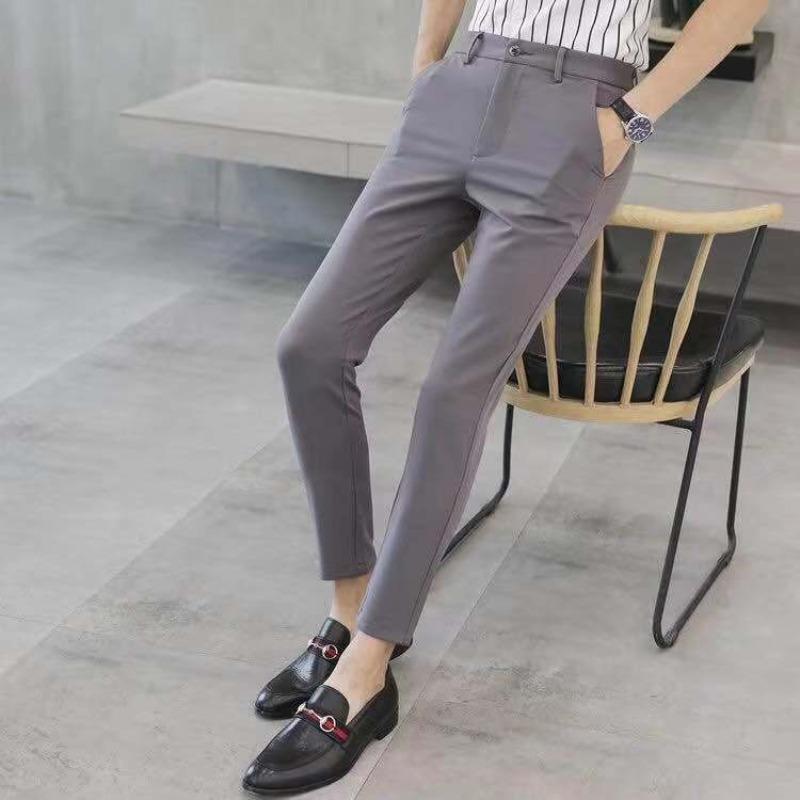 Autumn Winter Men's Casual Pants Stretch Slim Nine-point Pants Korean Trendy Black Suit Pants