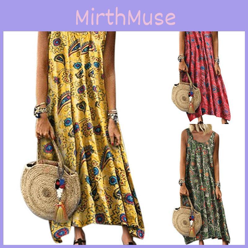 Elegant Womens Summer Sleeveless Holiday Long Boho Kaftan Tank Dress For Beach