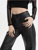 Women's High Waist Black PU Leather Pants - Autumn Korean Style, Slimming, Wrinkled Design, Casual Long Fit.