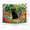 Cute Cat Tapestry Funny Black Cat Flower Floral Wildflower Lovely Plants Botanical Rustic Nature Farmhouse Garden Wall Hanging