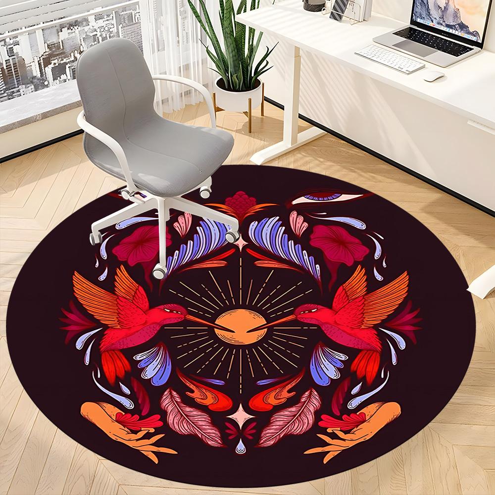 1pc Hummingbird Floral Office Round Area Rug, Mat Suitable For Office, Under Office Chairs Bedroom Living Room Home Decor, Room Deco