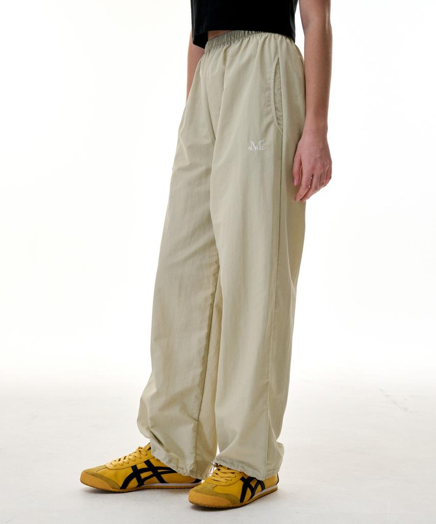 Mucent Signature Embroidered Crinkly Nylon String Wide Pants (Black, Light Khaki, Pink)