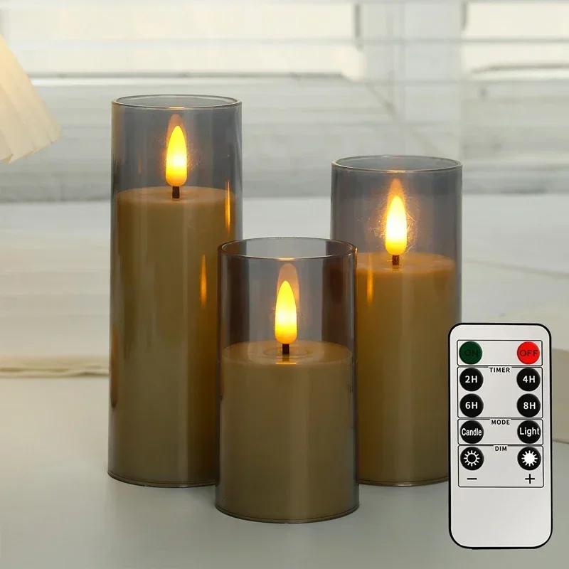 Battery Power Flickering Flameless Candles Led Pillar Candles Acrylic Glass Swinging Bullet Head Simulated Luminous Home Decor