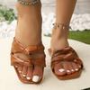Summer bow flat bottom slippers women's square head one word cool slippers wish