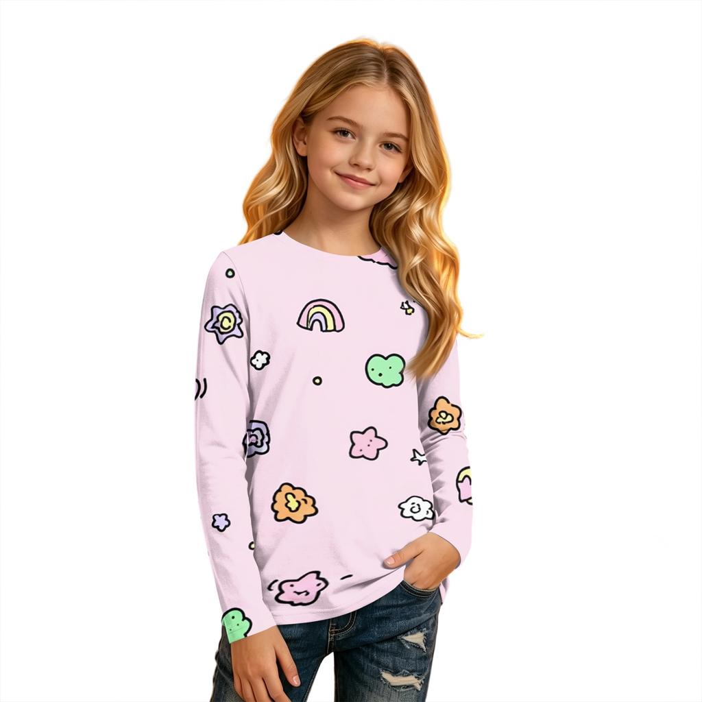 Kids' Long Sleeve Neck Printed T-Shirt Casual Top for Boys and Girls