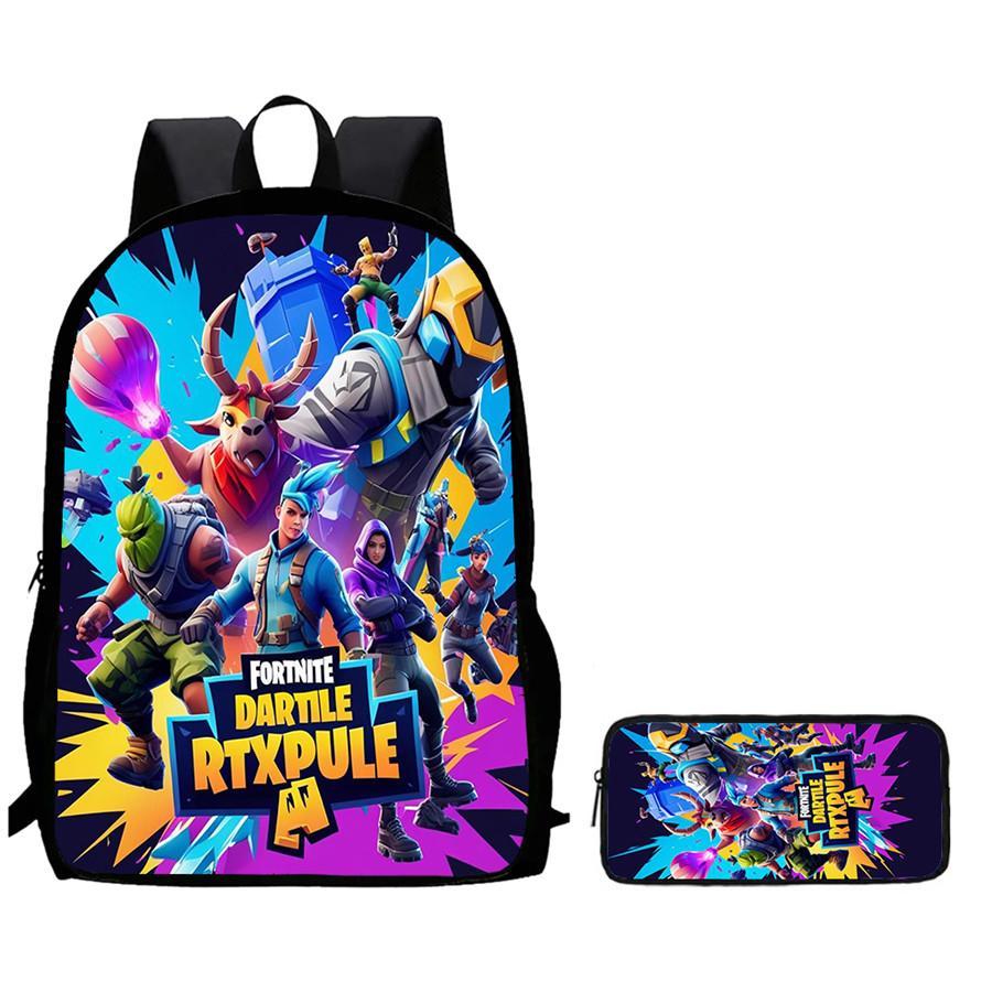 Fortnite 2-Piece Set Backpack Pencil Case Unisex Large Capacity Cartoon Schoolbag Kids Boys Girls Gift Ages 5-8