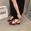 French thick heel bag head sandals women's skirt red single shoes 2025 summer new gentle evening Mary Jane shoes