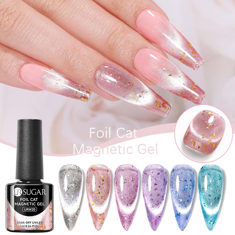 

UR SUGAR 6 цветов 7 мл Фольга Полупрозрачный магнитный гель-лак для кошек Длительный эффект отмачивания УФ-светодиодный гель-лак для дизайна ногтей Базовый верхний гель Гель для кончиков ногтей