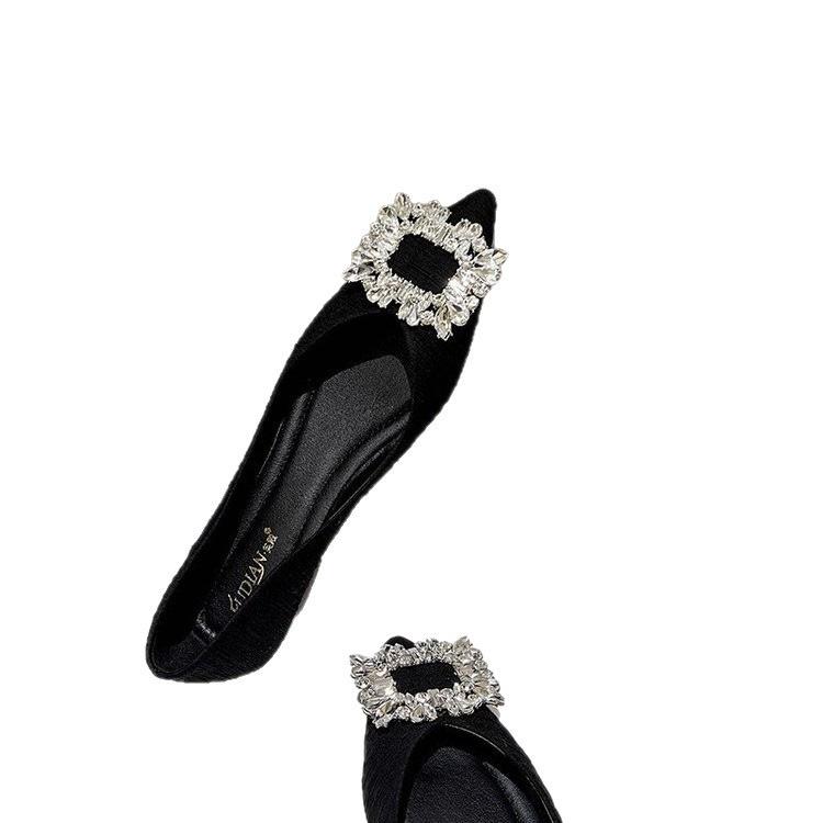 Francuskie buty z błyszczącymi cyrkoniami w szpic nowość jesień płaski obcas płytki dekolt eleganckie buty damskie