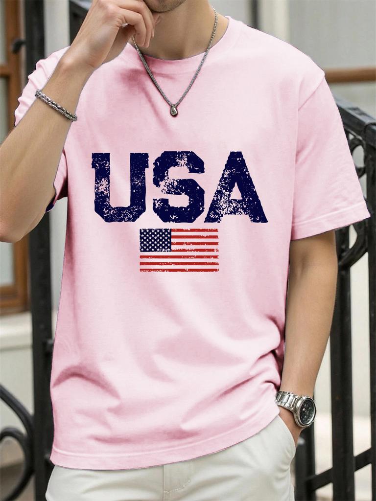 Usa Letter American Flag Prints Man TShirts Cotton T Shirt Hip Hop Summer Clothing Loose Fashion Tee Male AllMatch Streetwear