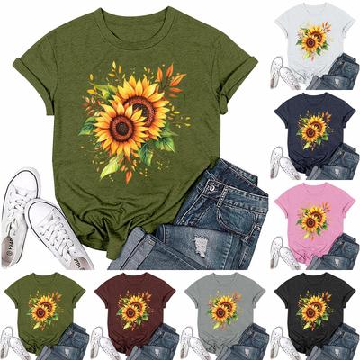 Women Fashion Printed Round Neck Short Sleeve T-Shirt Pullover Top