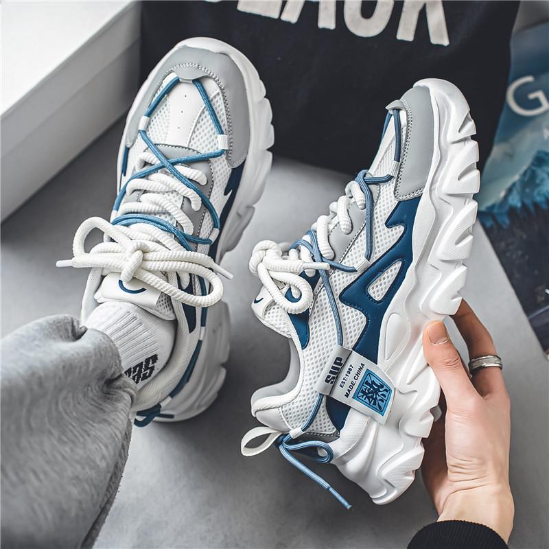 Daddy shoes men's 2024 spring new mesh breathable sneakers low-top lightweight thick-soled heightening casual shoes