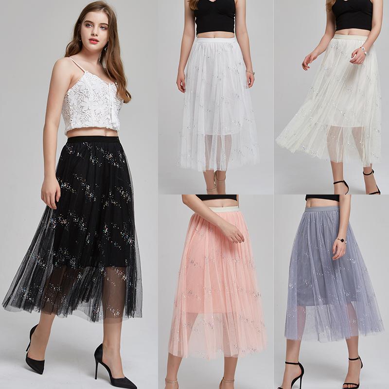 Buy Long Tulle Skirt Women Casual Summer Korean Elegant High Waist