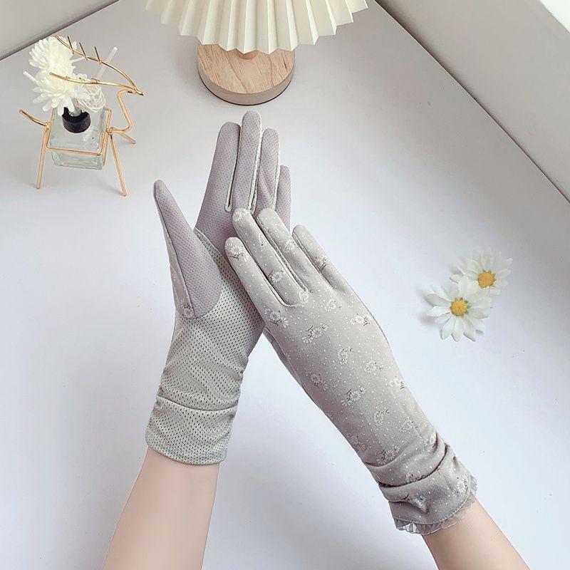 

Sun Protection Gloves Women Mid-Length Thin Summer Driving Riding Spring and Autumn Electric Car Non-Slip UV Protection Pure Cotton Touch Screen Mid Length Long Length dandelion-Gray One size