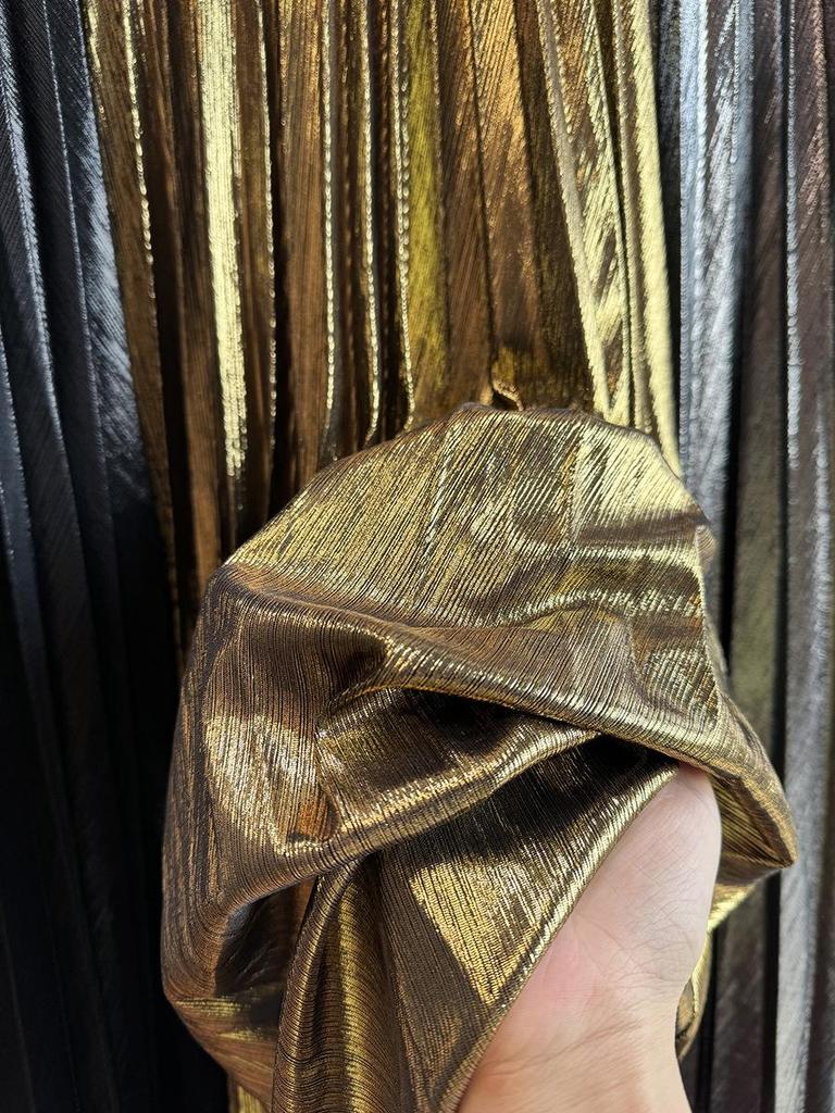 European Silk Metallic Pleated A-Line Skirt - Mid-Length Women's Drape Design