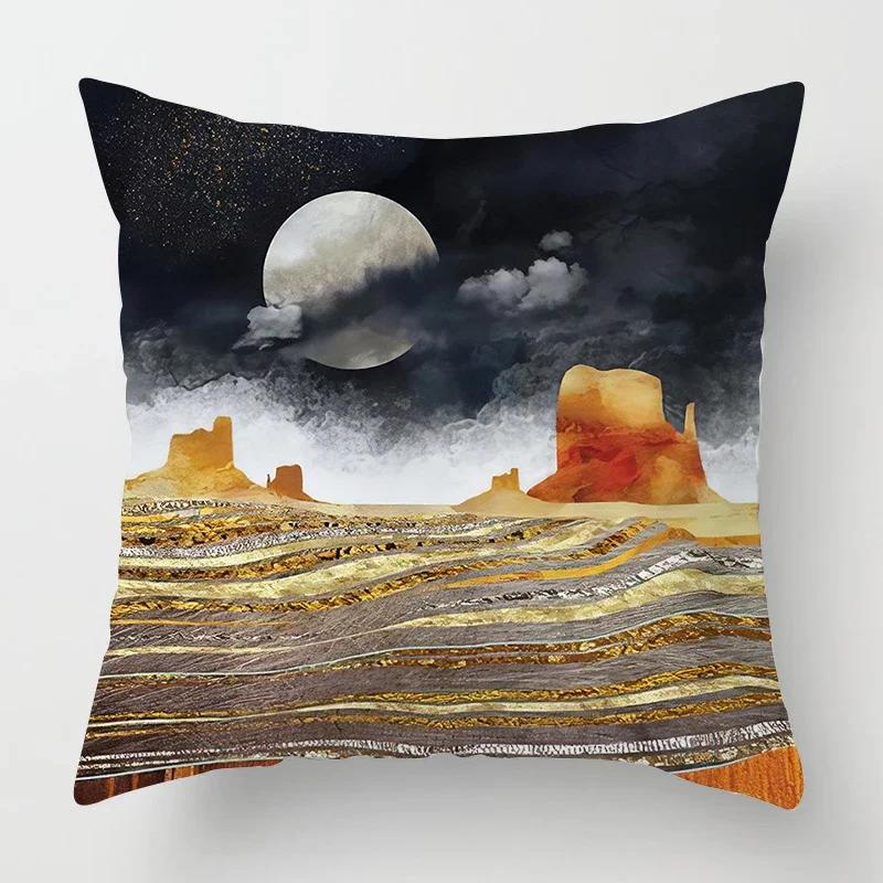 Nordic Mountains Moon Sunrise Metal Painting Pillowcase Sofa Decoration Cushion Cover 40*40 Home Decoration Cushion Cover 60*60