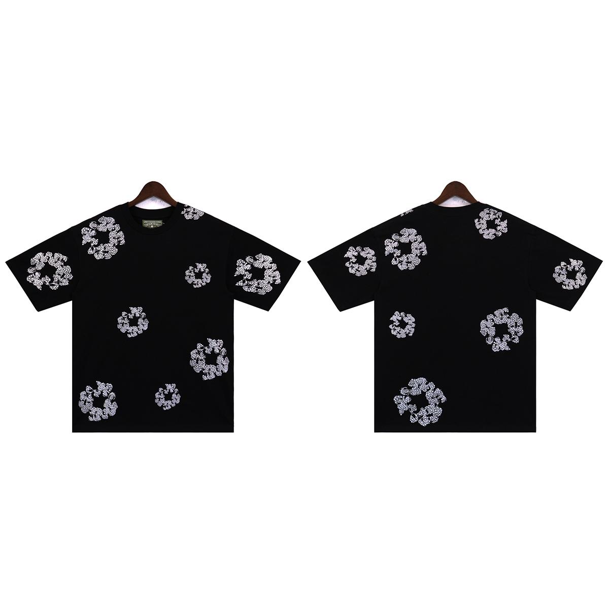 

Men Women Casual T-Shirt with All Over Floral Wreath Print, Loose Fit Hip Hop Cotton Tee S