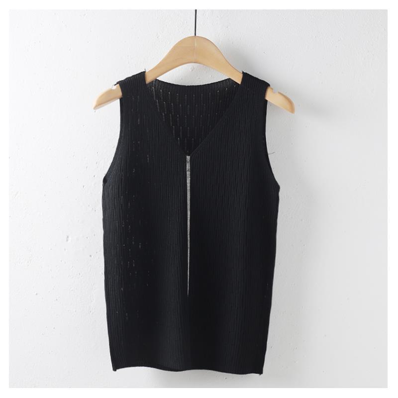 Black Tank Tops Women 2025 Summer Sleeveless V-Neck White Knitted Tank Tops Camis Women Tops JJ311