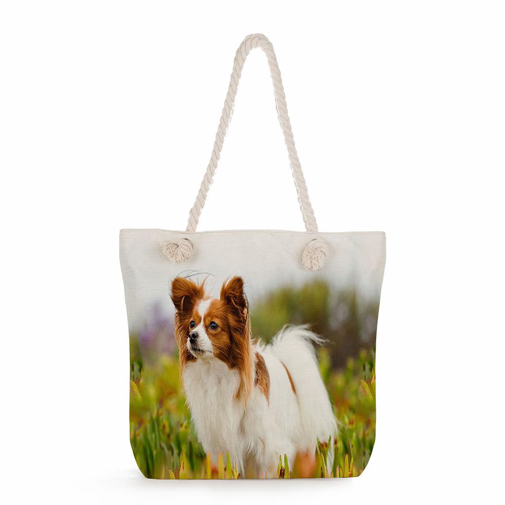 Multifunctional Dog Printed Thick Rope Shoulder Beach Bag Casual Large Capacity Handbag 7620