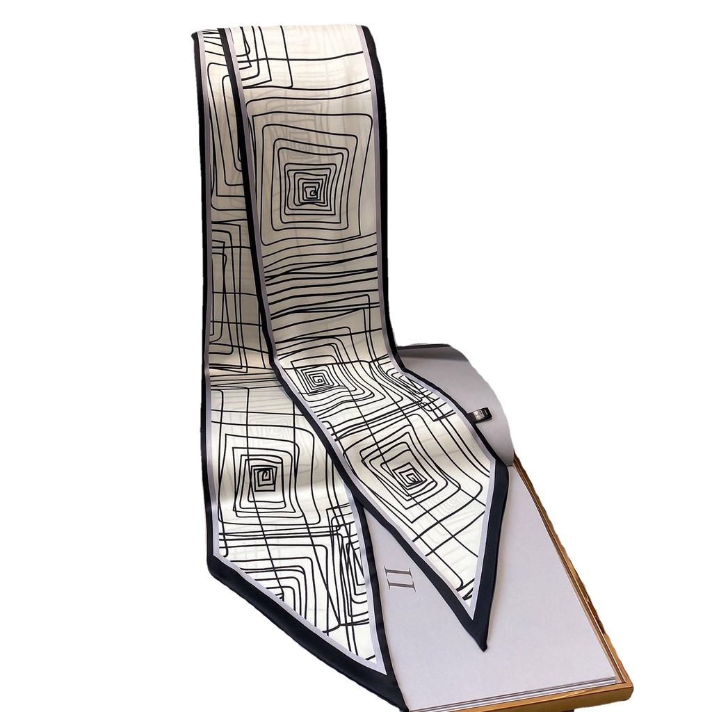 Scarf for Women's Spring and Autumn New Fashion Korean Style Decorative Scarf Geometric Thin Narrow Long Hairband Tied Bag Streamer Scarf