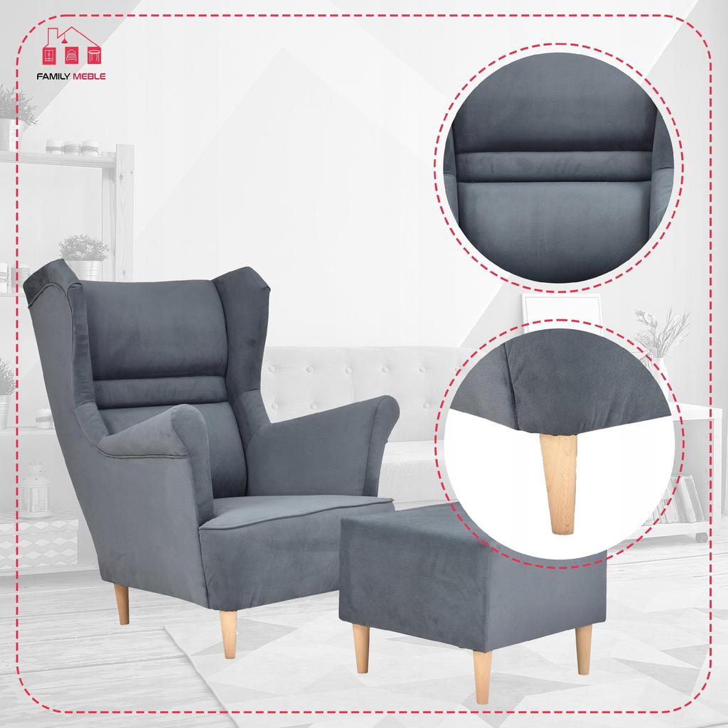 Zoja Wing Chair with Footrest Scandinavian Family Meble Gray Graphite
