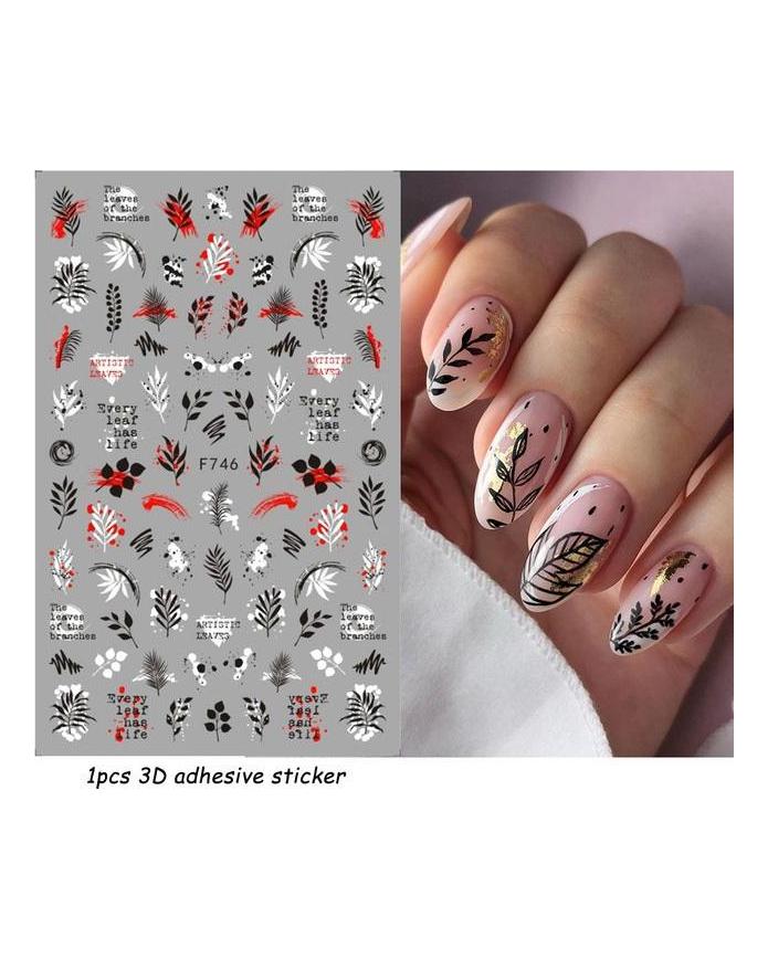 Autocollants 3D pour Nail Art, lignes ondulées abstraites colorées, décalcomanies à fleurs et feuilles florales, décoration d'ongles