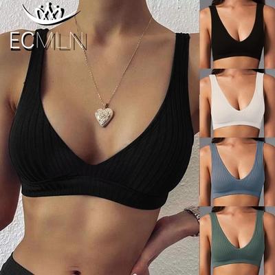 Damen-BH mit tiefem V-Ausschnitt, Baumwoll-Bralette, sexy Tank-Top, breiter Träger, rückenfrei, Damen-Dessous