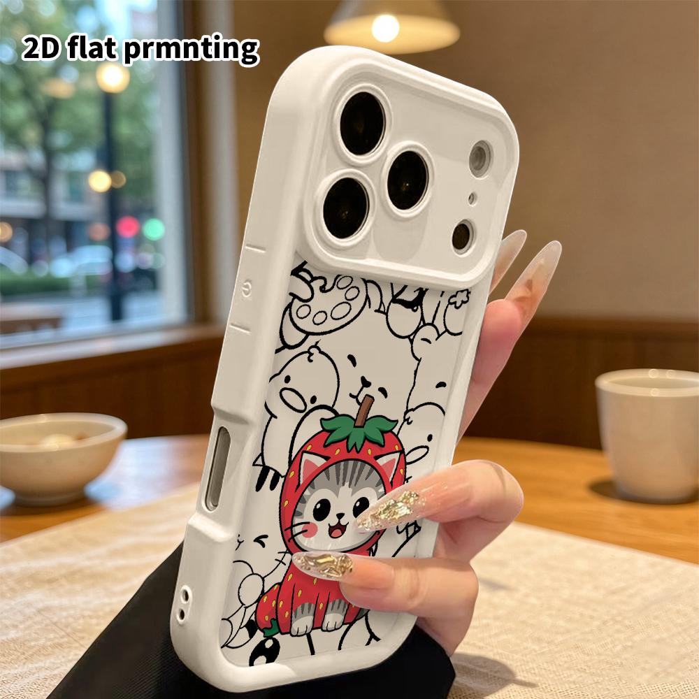 Phone case: 2D flat design, suitable for iPhone 18 17 16 15 14 13 Pro protective case, strawberry cat, perfect Christmas and Halloween holiday gift