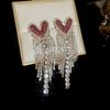 Silver Needle Pink Butterfly Zircon Cutout Stud Earrings - High-End Luxury Fashion Jewelry