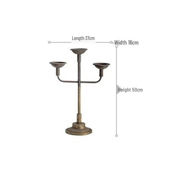 Vintage Iron Art Candlestick: European Retro Nostalgic Ornament for Dining Table or Living Room Decor.
