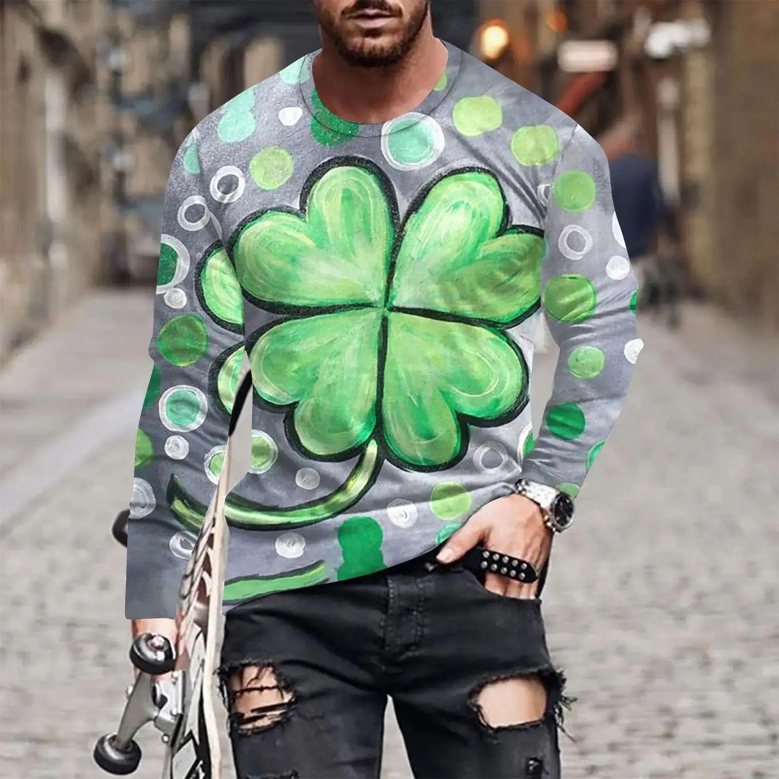 

Нова чоловіча весняно-осіння модна креативна футболка Lucky Clover з 3d-друком з круглим коміром і довгими рукавами, вільна повсякденна футболка великих розмірів 6XL