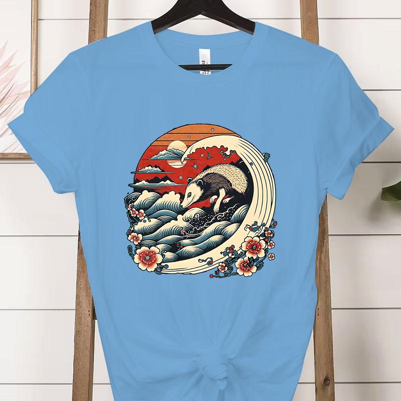 Vintage Opossum Wave Classic Tshirt Women Funny Possum Gift Retro Flower Wave Opossum Tshirt Female Cute Opossum Lover Tees