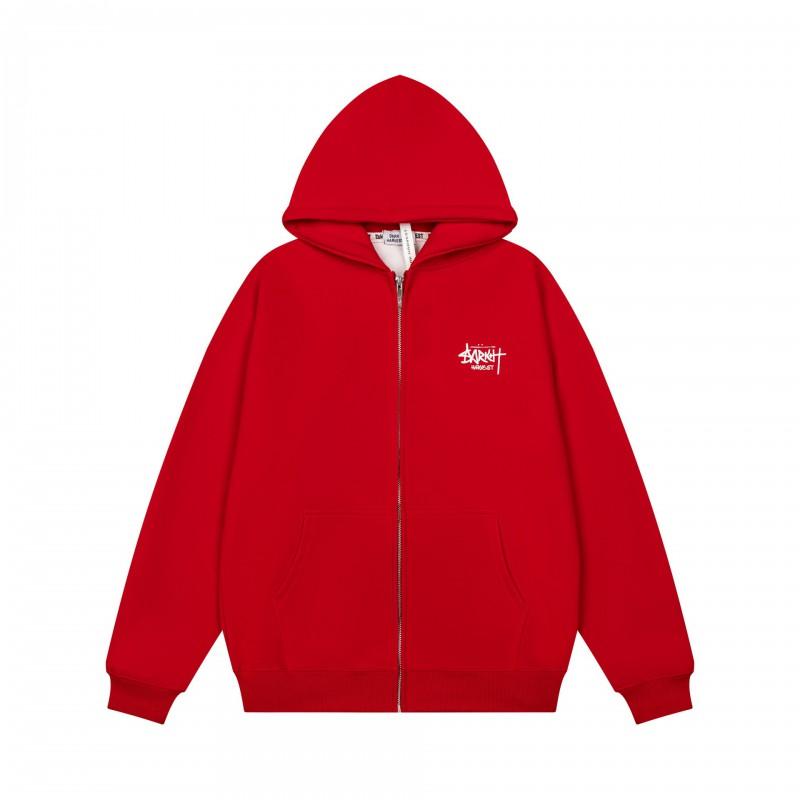 American Retro Streetwear Embroidered Zip Hoodie Loose Fit Men Women Fall Winter