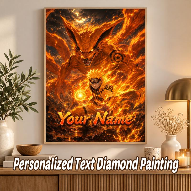 Kurama Naruto Custom Name Diamond Painting Personalized 5D Full Drill DIY Diamond Art Home Decor