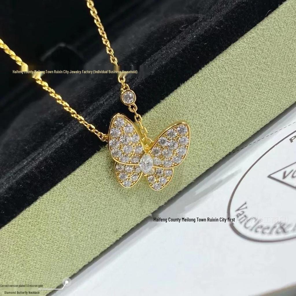 Elegant Butterfly Necklace: Full Diamond White Mother-of-Pearl, 18K Gold Plated, CNC Precision Turquoise Pendant for Women.