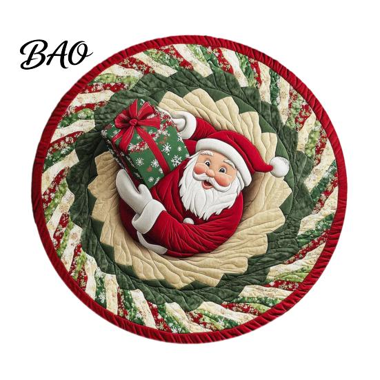 Holiday Party Floor Covering Round Christmas Rug, 39" Imitation Cashmere Santa Snowflake Pattern, Pattern Rug Area for Home Living Room Bedroom Decor