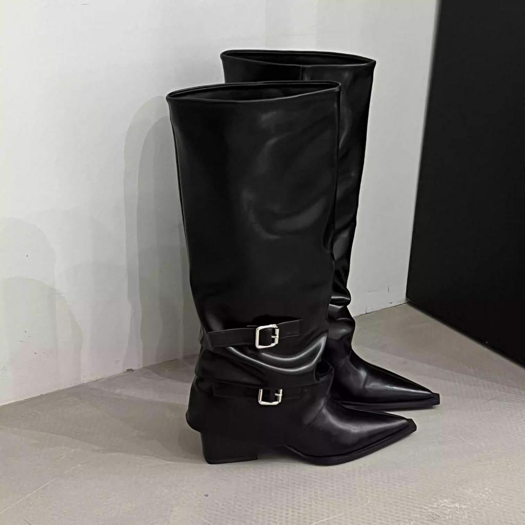 Square Heel Pointed Brown Maillard Tall Knight Boots Women's Shoes 2025 Spring Autumn Winter Pant Boots Long Boots