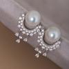 Luxurious Exquisite Pearl Earrings For Women Retro Shining   Inlay Full Diamond Tassel Earring Design Wedding Jewelry