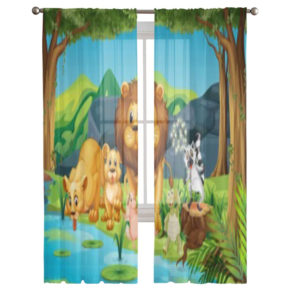 Animali Selvatici Che Vivono Lungo il Fiume Tende Trasparenti per Soggiorno Tenda Finestra in Tulle Trasparente Camera da Letto Cucina Velo Drappeggi