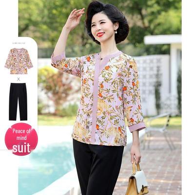 Pastime Floral Print Seven-Sleeve Top & Pants Set