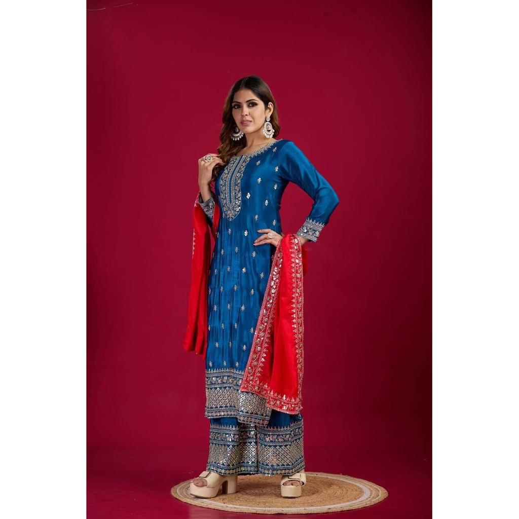 Damen Bollywood Ready To Wear Palazzo Anzug Indischer Pakistanischer Salwar Kameez Kleid VF-1843