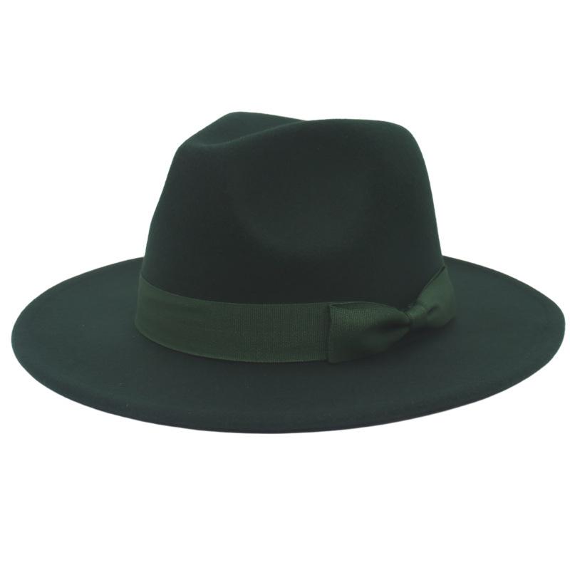 Europäischer und amerikanischer Stil Jazzhut Herbst und Winter Hut mit großem Schirm Mode Schleife Flacher Rand Zylinderhut Herren und Damen Wollfilzhut