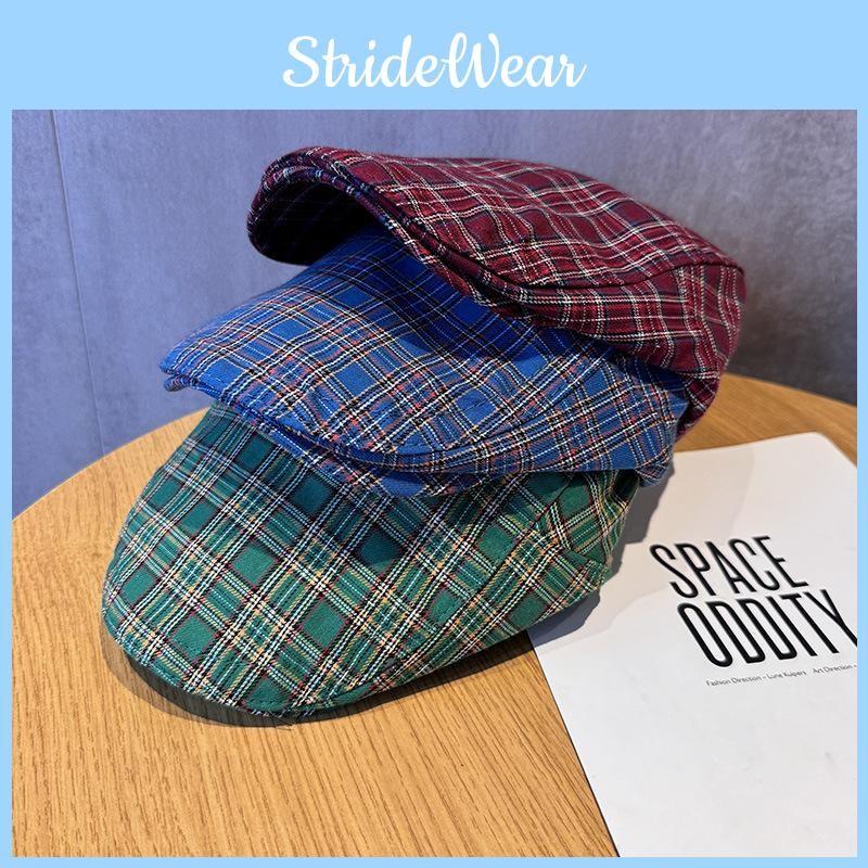 Checkered Pattern Vintage Beret Hat With Breathable Cotton For Fashion Women