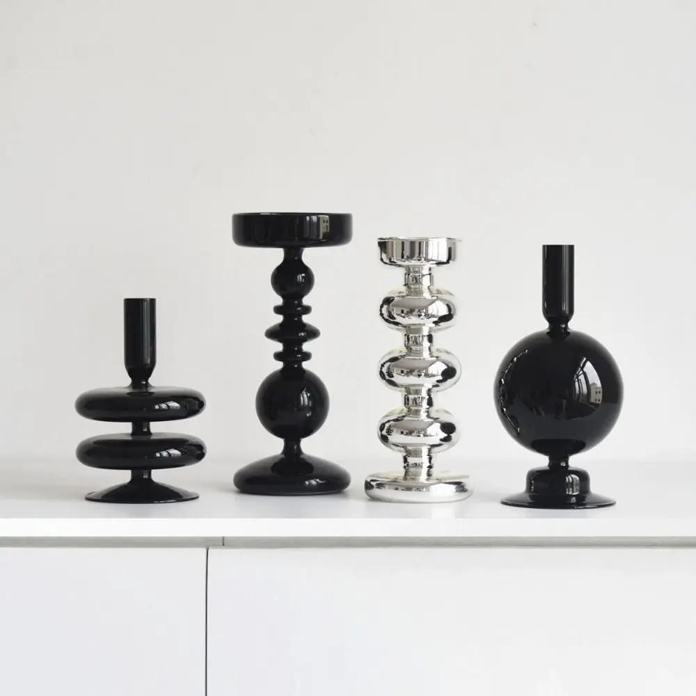 Simple European Style Glass Candle Holders Elegant Unique Tea Light Rack Romantic Retro Minimalist Candlestick Living Room