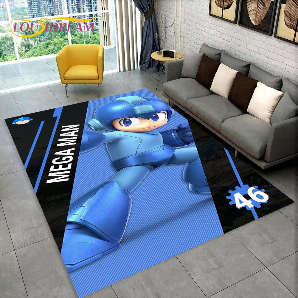 Rockman Megaman Spiel-Cartoon-Teppich, Teppich für Wohnzimmer, Schlafzimmer, Sofa, Fußmatte, Dekoration, Kinder spielen, rutschfeste Bodenmatte