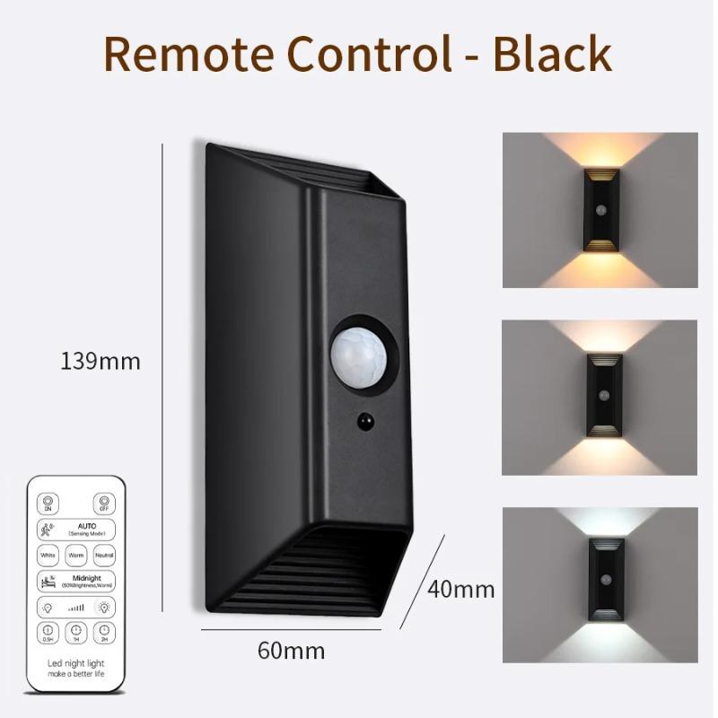 Rechargeable Motion Sensor Wall Light Magnetic LED Night Lamp with Remote 3 Color Dimmable 2000mAh for Stair Bedroom Hallway