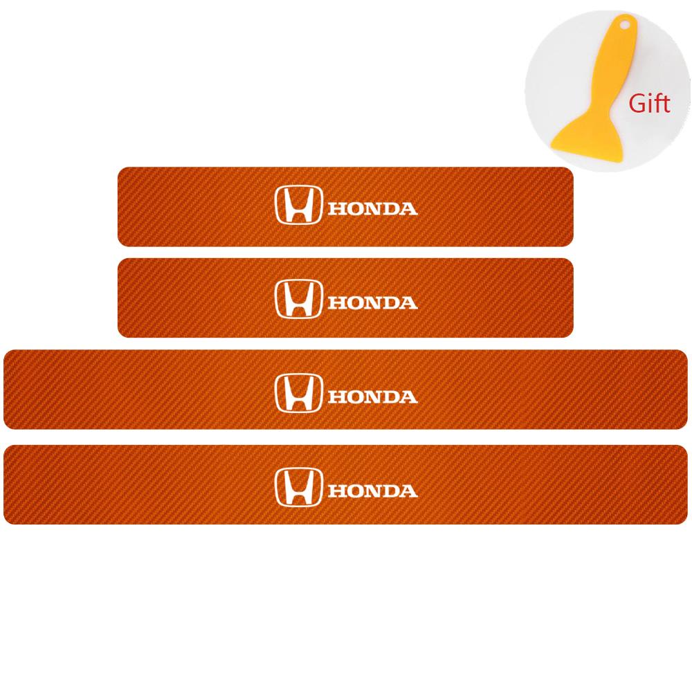 4PCS Carbon Fiber Car Door Sill Sticker Badge Threshold Car-Styling For Honda Mugen Typer Avancier Civic FK8 FIT CRV XRV CRH