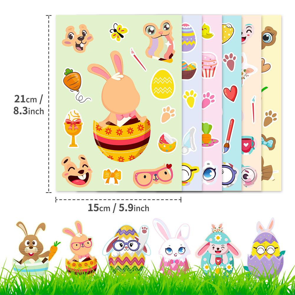 6/12sheets Easter Egg Rabbit Puzzle Stickers Create Your Own Jigsaw Sticker Party Favor Games Cartoon Make a Face Decals